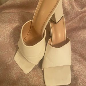 Square toe cream color mules